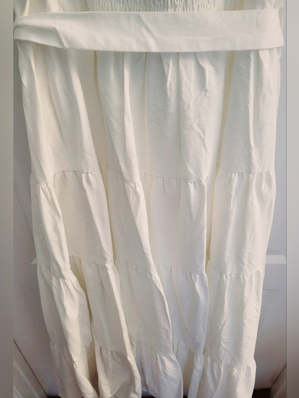 City Chic- CCX White Off-Shoulder Tiered Maxi with Waist Tie - Picture 6 of 8